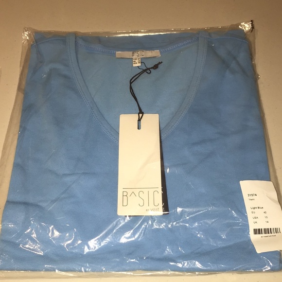 Basic By Yest Yemi Light Blue V-Neck T-Shirt Size 10 New with Tags - Picture 11 of 15